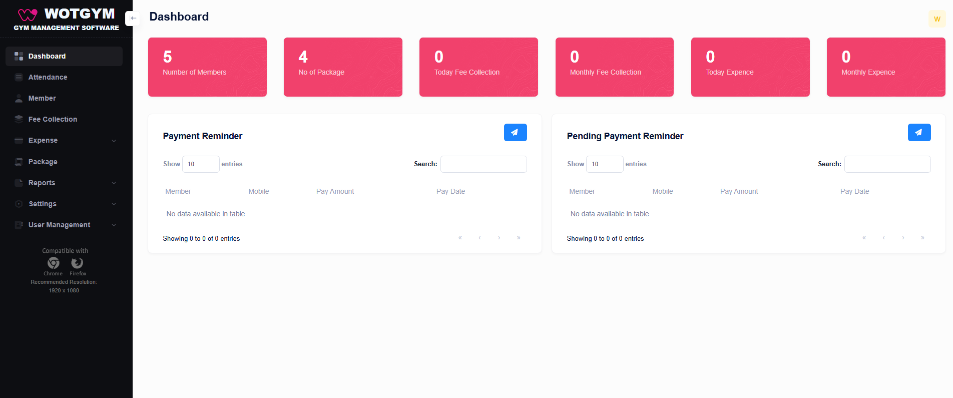 GYM Dashboard